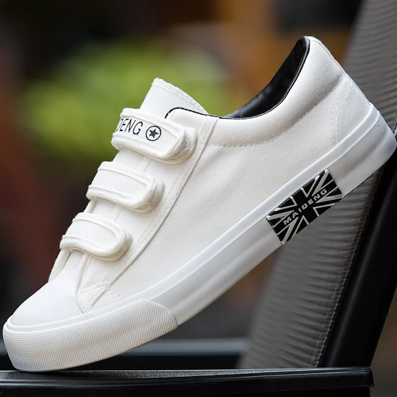 

TRAANO Mens Sneakers Canvas Shoes for Boys Breathable Hook & Loop Solid Brand Hard-Wearing Fashion Black/Blue/White Shoes CC-159