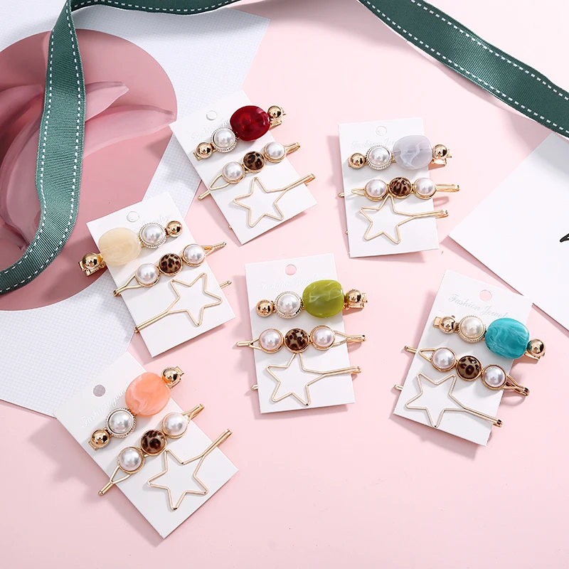 

Vintage 3PCS Imitiation Pearl Barrette Set For Women Star Hairpins Girls Hair Clips Adult Fashion Hair Accessories