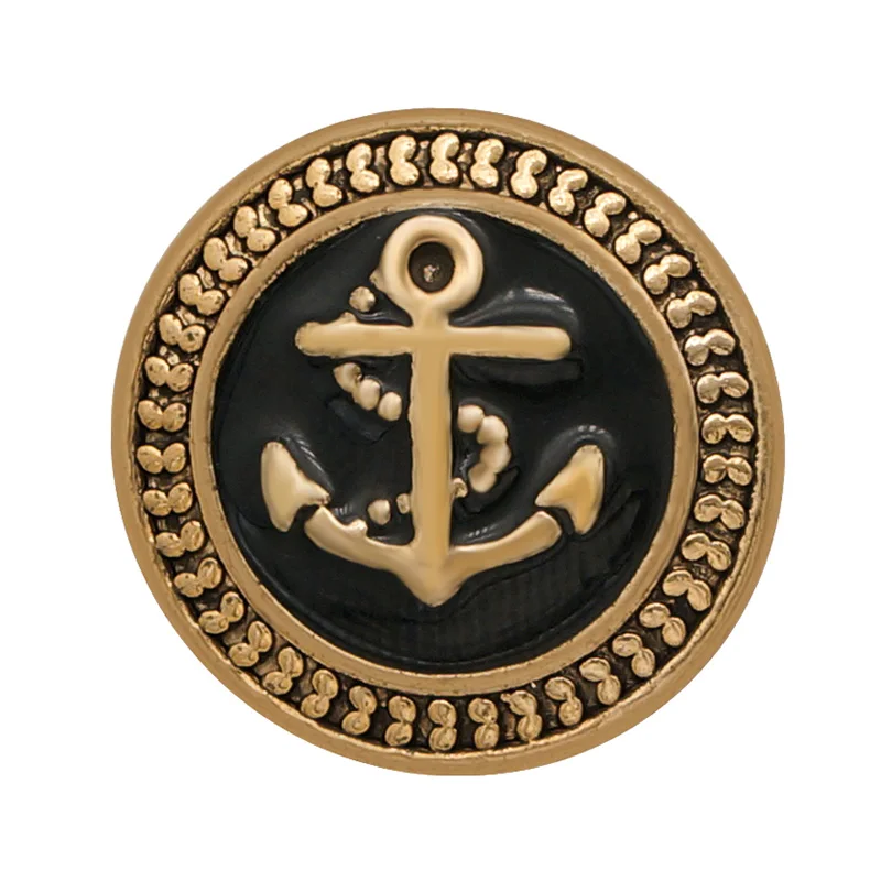 

New Fashion Round Golden Anchor pattern metal 18mm snap buttons fit 18mm snap jewelry wholesale KZ3281