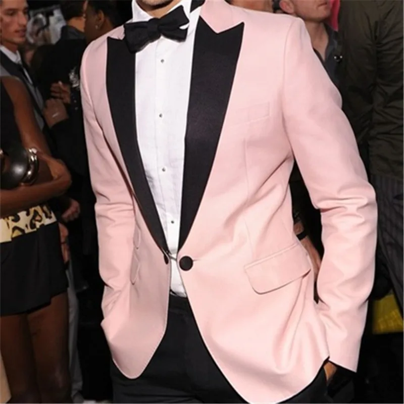 

Pink Wedding Men Suits 2018 Fashion Custome Homme 2 Pieces(Jacket+Pants+Bow tie) Latest Design New Prom Slim Fit Blazer