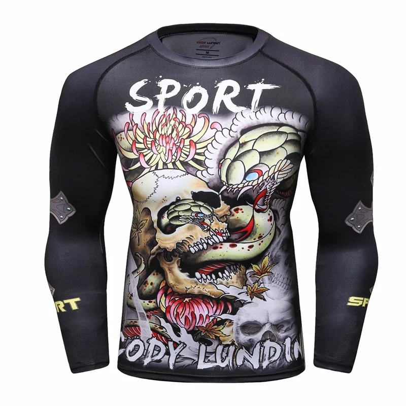 

Compression Shirt Men's Rashguard Long Sleeve 3D Print Skull Jiu Jitsu T shirts BJJ MMA Fitness Male Bodybuilding Cross fit Tops