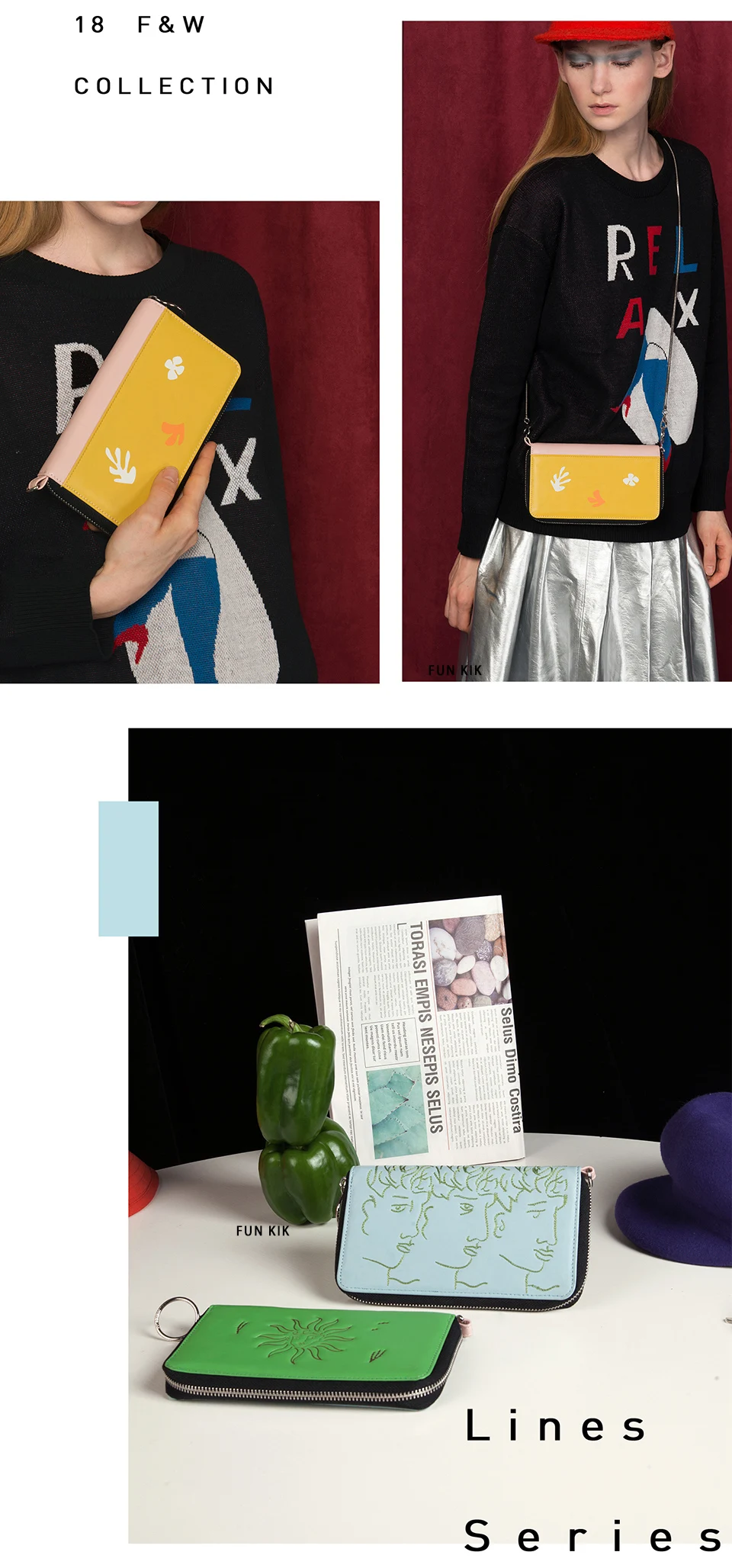 YIZISToRE Новые Креативные женские длинные кошельки из искусственной кожи через плечо модные сумки в линейках серии(FUN KIK store