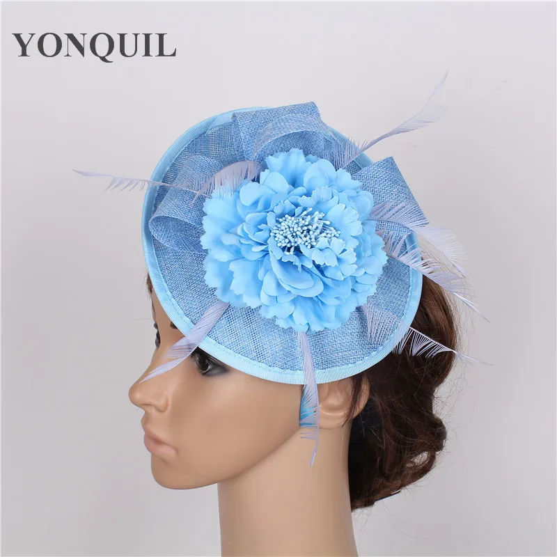 light blue fascinator with silk flower imitation sinamay fascinators