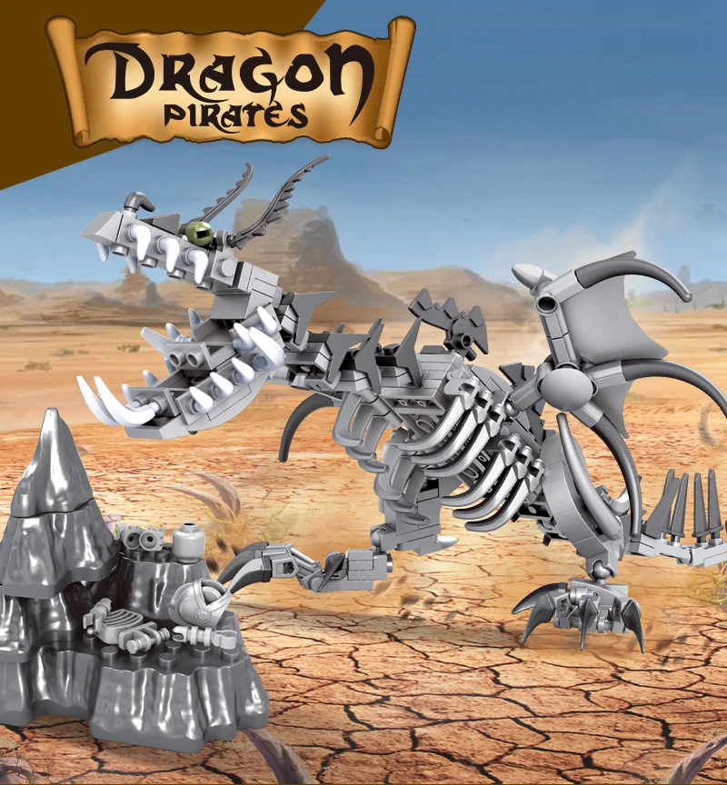 AUSINI Дракон Скелет строительные блоки создатель игрушки для детей кости динозавра Модель Кирпичи череп фигурки мальчиков детские игрушки
