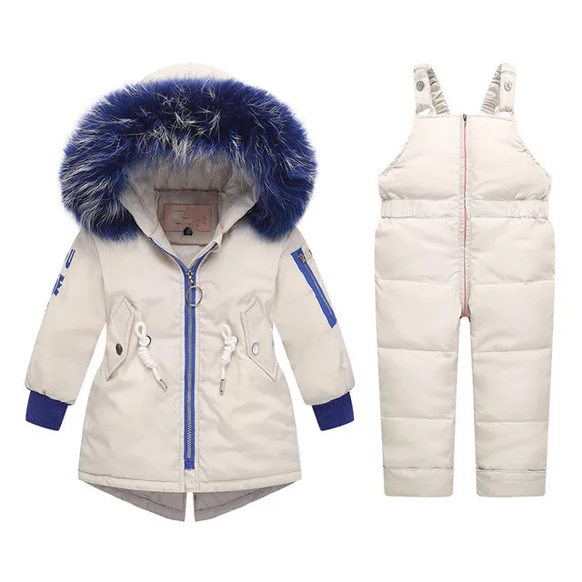 

2019 Winter kids Warm 8837 sets baby boy down coats Snowsuits white Fur Girl's down Jackets Outerwear Coat letter jumpsuit