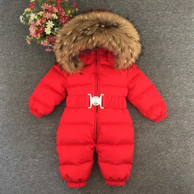 Newborn Winter Romper Baby Snowsuit Infant Overcoat Kids Snow Wear Jumpsuit Duck Down Coatton Liner Child New Year Costumes - Color: Red