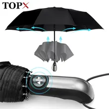 Parapluie tempête pliant entièrement automatique pour femme et homme, accessoire compacte de voyage, se plie en 3, large après ouverture, à garder en voiture, bon cadeau d'entreprise, 10K