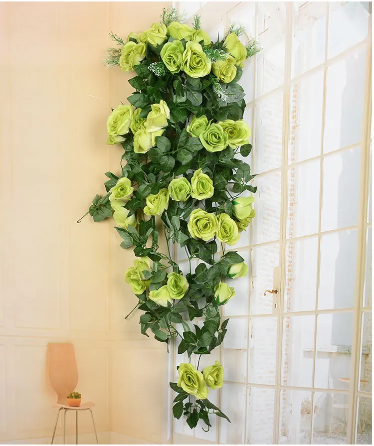 Hoomall 90 см поддельные Шелковая Роза цветок на стену, из ротанга винограда искусственные с цветами и зелеными листьями DIY Craft домашний Свадебные украшения - Цвет: Green