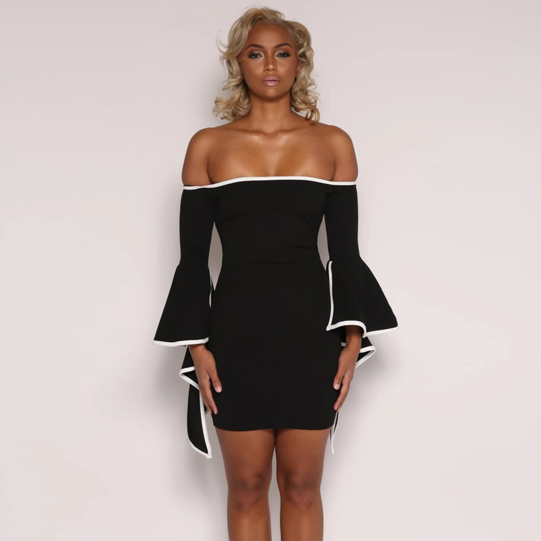 Yjsfg House Off Shoulder Slash Neck Slim Evening Party Dresses Yjsfg House Off Shoulder Slash Neck Slim Evening Party Dresses 2017 Autumn Women Erfly Sleeve Office Dress Black White Blue In From S