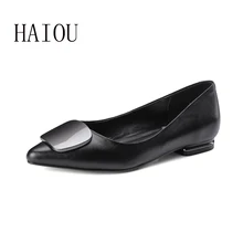 New Spring Genuien Leather Flats Shoes for Woman Fashion Style Pointed Toe Shoes Black Casual Women’s Flat Shoe Shallow Big Size