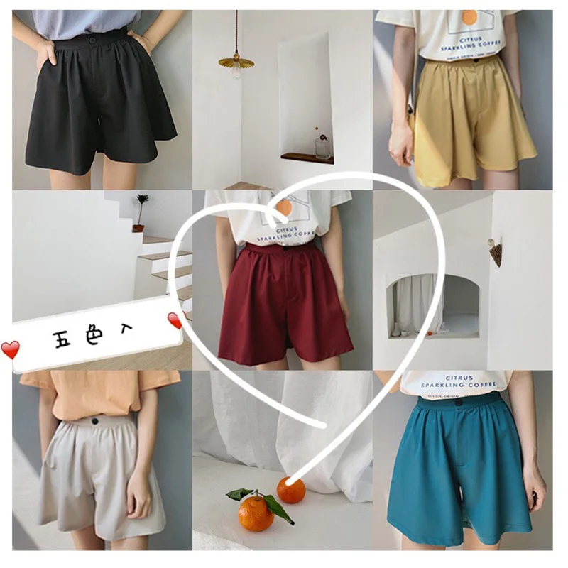 

2019 Summer Women Solid Casual Korean Style Short Pants Elastic High Waist Black Gray Loose Wide Leg Shorts Bottom Hot pants