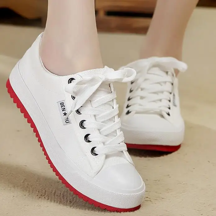 New 2017 Red Bottom Flat Shoes for Women Canvas Sponge Height Increasing Women Breathable Flat ...