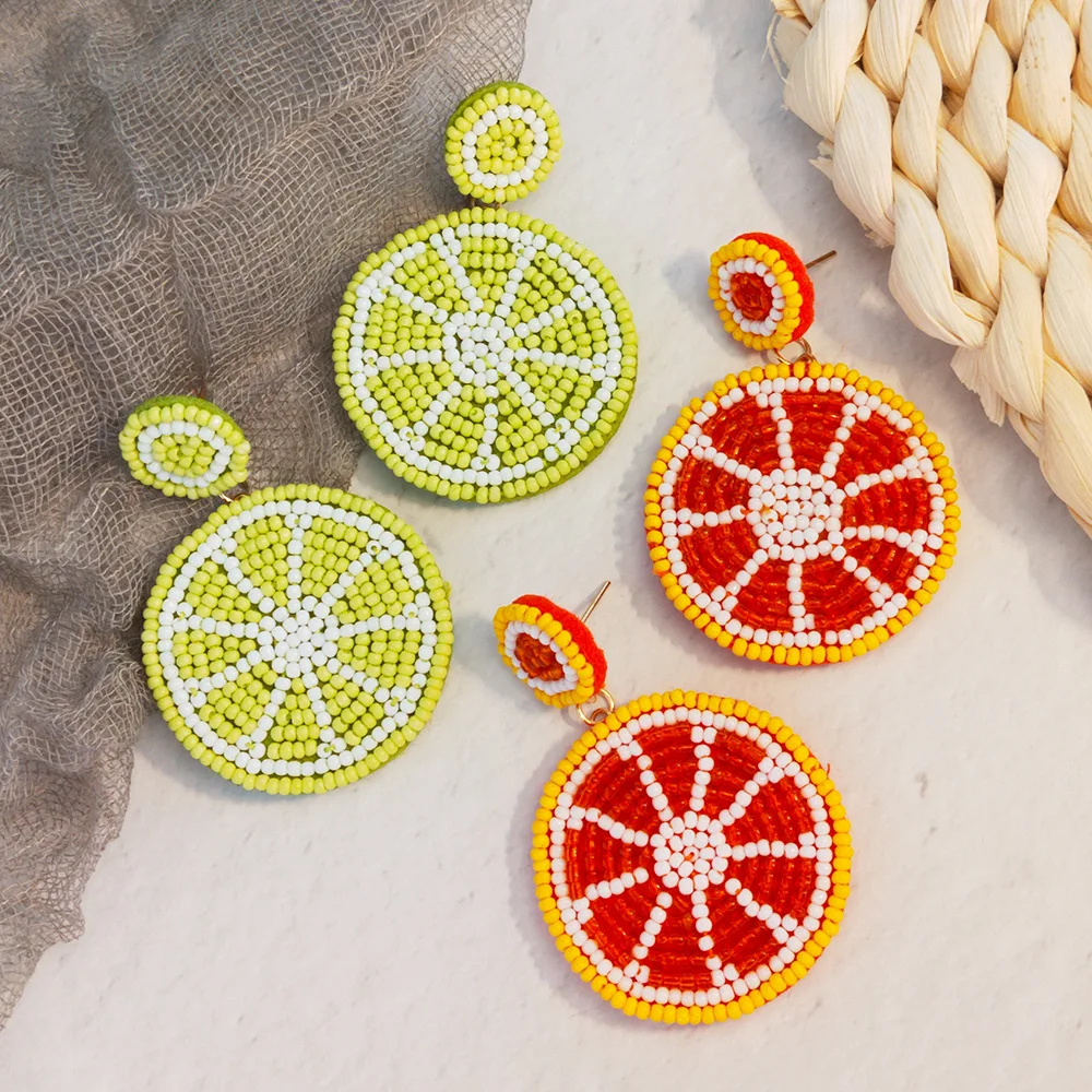 

MESTILO Handmade Acrylic Beads Fruit Lemon Drop Earrings For Women Handmade Long Dangle Earrings Lovely Bohemia Earrings Gifts