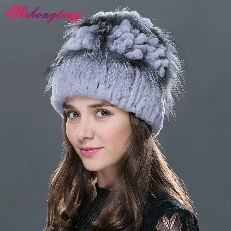 ФОТО 2016 New Arrival Winter Fur Beanies Cake Shape Caps Female Real Rabbit Fur Skullies Stripe Headgear Girlfriend Gift TM-05