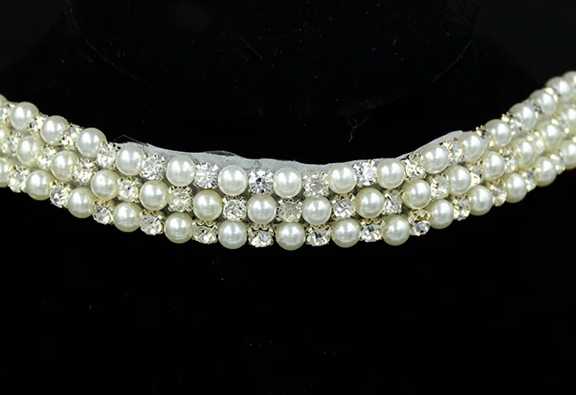 

1 Yards Silver Rhinestone Trim 3 Rows Iron On Hotfix Crystal Pearl Trimming For Garment Accessories