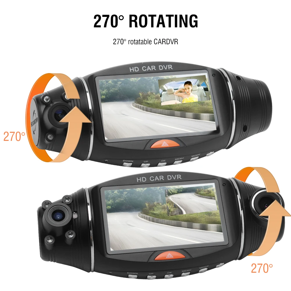 R310 2.7 inch Dual Lens HD Car DVR Camera GPS IR 140 Degree Night Vision Rear View Auto Car Camera G-sensor Car Camera Recorder