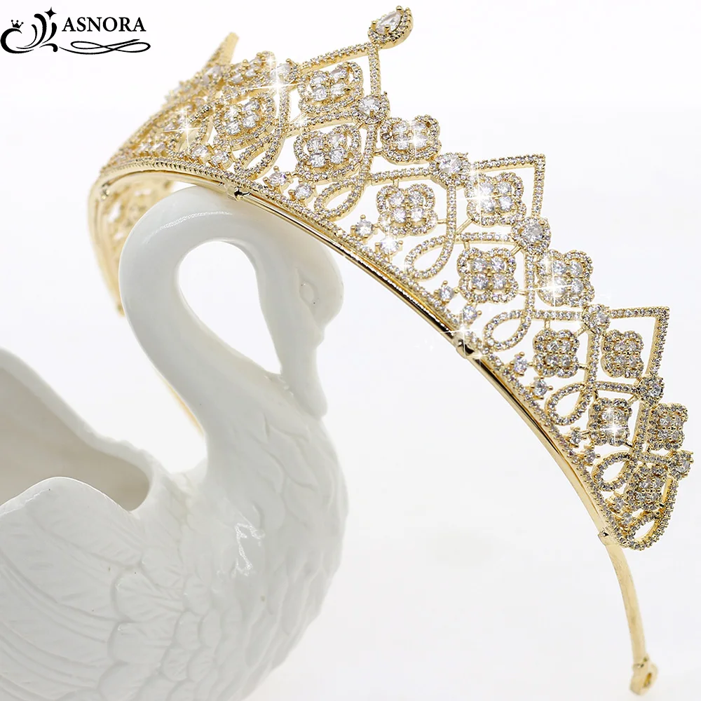 

ASNORA Gorgeous Tiaras de Noiva Crowns Bridal Gold Jewelry Zircon Wedding Hair Accessories Princess Crowns coroa de noiva