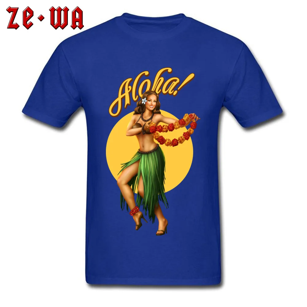 Faddish Mens T Shirt Aloha pin up Leisure Tops Tees 100% Cotton Short Sleeve Family Tees Round Neck Free Shipping Aloha pin up blue