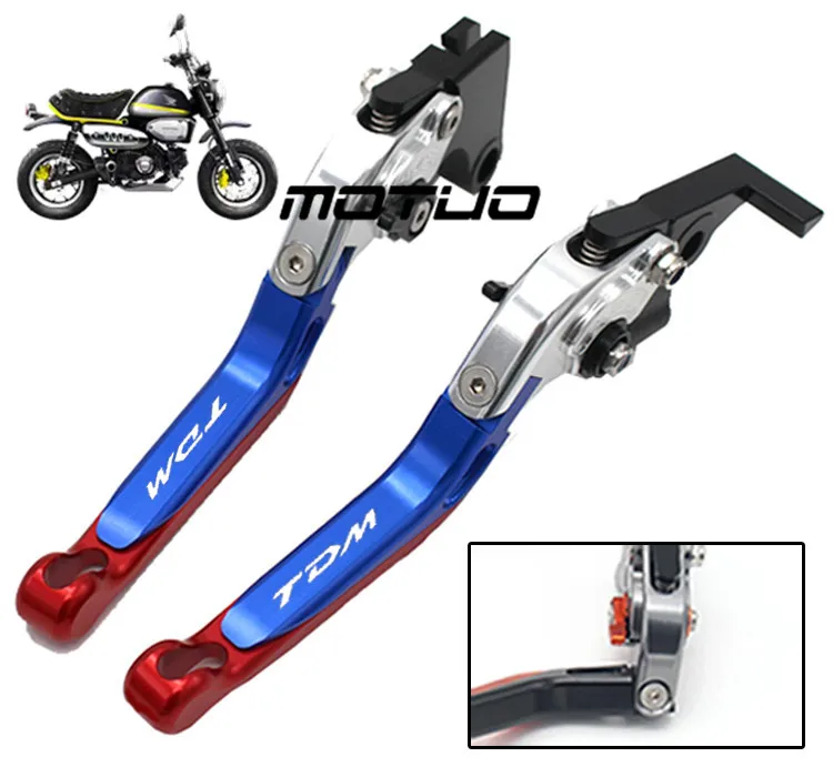 

Laser Engraved Logo Blue&Titanium CNC Folding Extendable Motorcycle Brake Clutch Levers For Yamaha TDM 900 2012 2013 2014