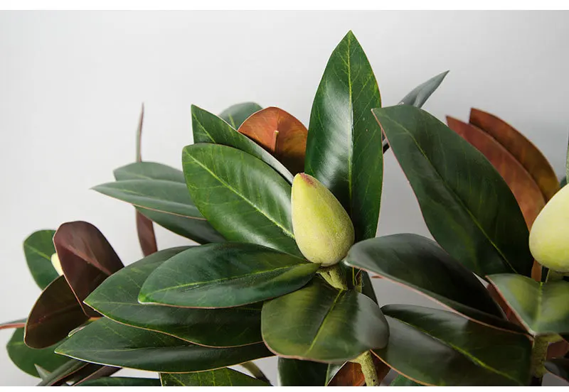 Flone 2 Branch Artificial Magnolia Leaf Bouquet Simulation Real Touch Magnolia Flower Plant Wedding Home Party Decoration Floral (7)