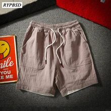 Японские стильные однотонные льняные мужские короткие Стрейчевые повседневные мужские шорты модные высококачественные пляжные шорты мужские