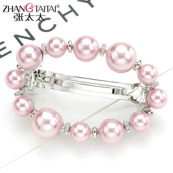 

pink Hair Barrettes 2019 Women's Fashion Full pearl Hairpin Hair Clips Female Alloy Big Hairpins Headdress