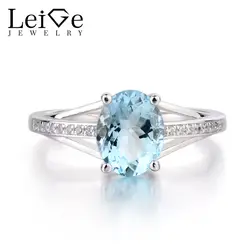 Лейдж Jewelry натуральный голубой аквамарин Кольцо овальным вырезом драгоценный камень Обручение кольцо 925 серебряное кольцо Для женщин