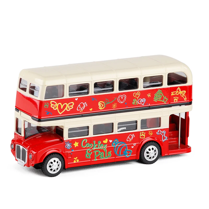 Новинка, 1:28, Лондонский двухэтажный автобус, Акустооптическая машина из сплава с откидной спинкой, модель для детей, подарки на день рождения, игрушка