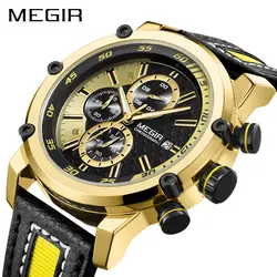 Для мужчин часы 2018 Элитный бренд MEGIR большой циферблат Водонепроницаемый военный кварцевые часы Для мужчин s кожа Хронограф наручные часы