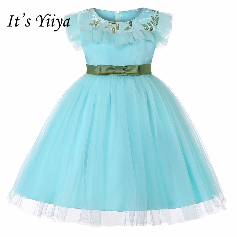 

It's YiiYa Flower Girl Dresses 5 Colors Short Sleeves O-Neck Sashes Girls Pageant Dresses Vestidos De Noches Para Ninas 837