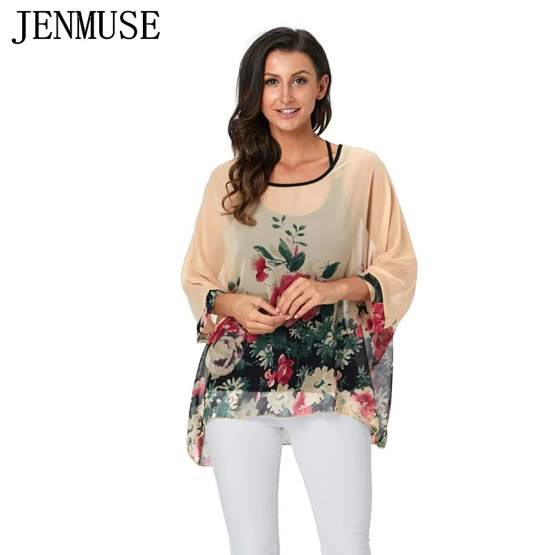 Женская блузка с открытыми плечами Jenmuse 4XL 5XL 6XL Летняя Повседневная шифоновая
