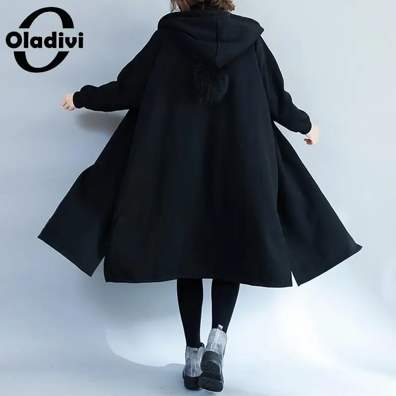 Oladivi Oversized Clothing Plus Size Velvet Parkas Women Winter Coat Female Warm Hooded Overcoat Black Outerwear Large Size Tops