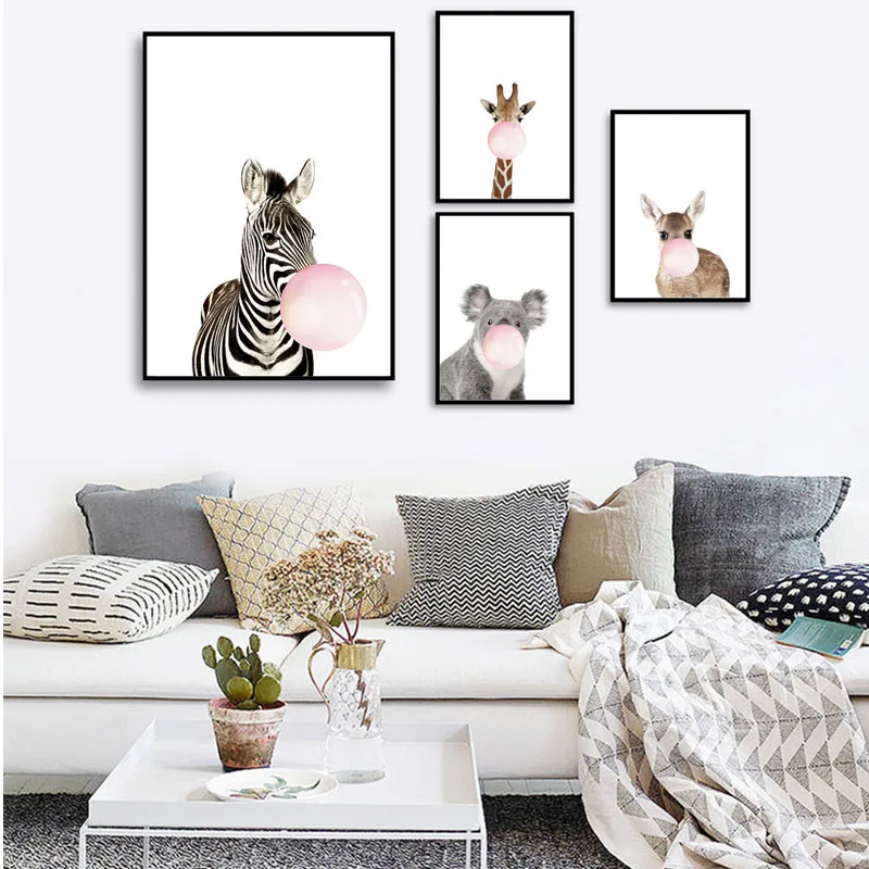 

Wall Art Canvas Painting Giraffe Koala Zebra Balloon Nordic Posters And Painting Animal Wall Pictures For Kids Room Decor