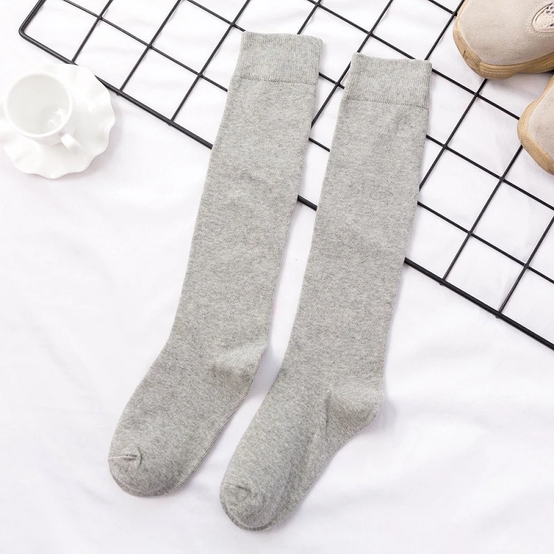 8 цветов, носки для женщин, хлопковые осенне-зимние длинные носки, Harajuku, женские повседневные теплые носки, одноцветные носки - Цвет: Серый