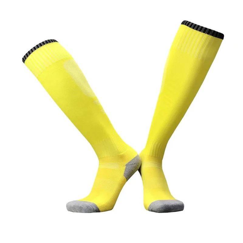 Футбольные носки для взрослых мужчин, женщин и детей, для мальчиков и девочек, волейбольный футбольный носок, Детские Молодежные Гольфы выше колена, плотные махровые носки - Цвет: yellow socks