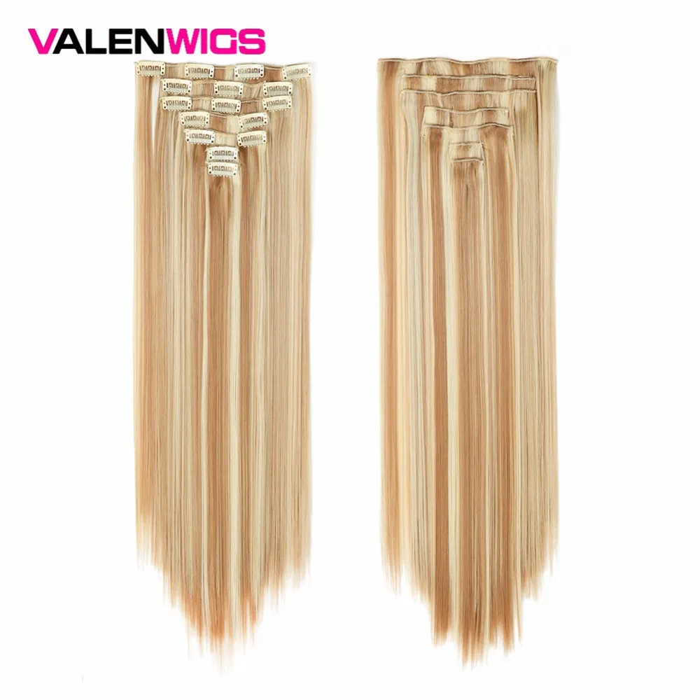 Valenwigs 2" 130 г Длинные прямые чистый цвет 7 шт. синтетические волосы высокой температуры волокна на всю голову клип в наращивание волос