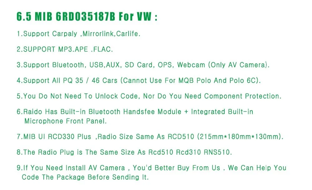 Rcd330 Plus RCD330G Carplay Car MIB Radio RCD 330 330G 6RD 035 187B For VW Golf 5 6 Jetta CC MK6 MK5 Tiguan Passat B6 B7 187B