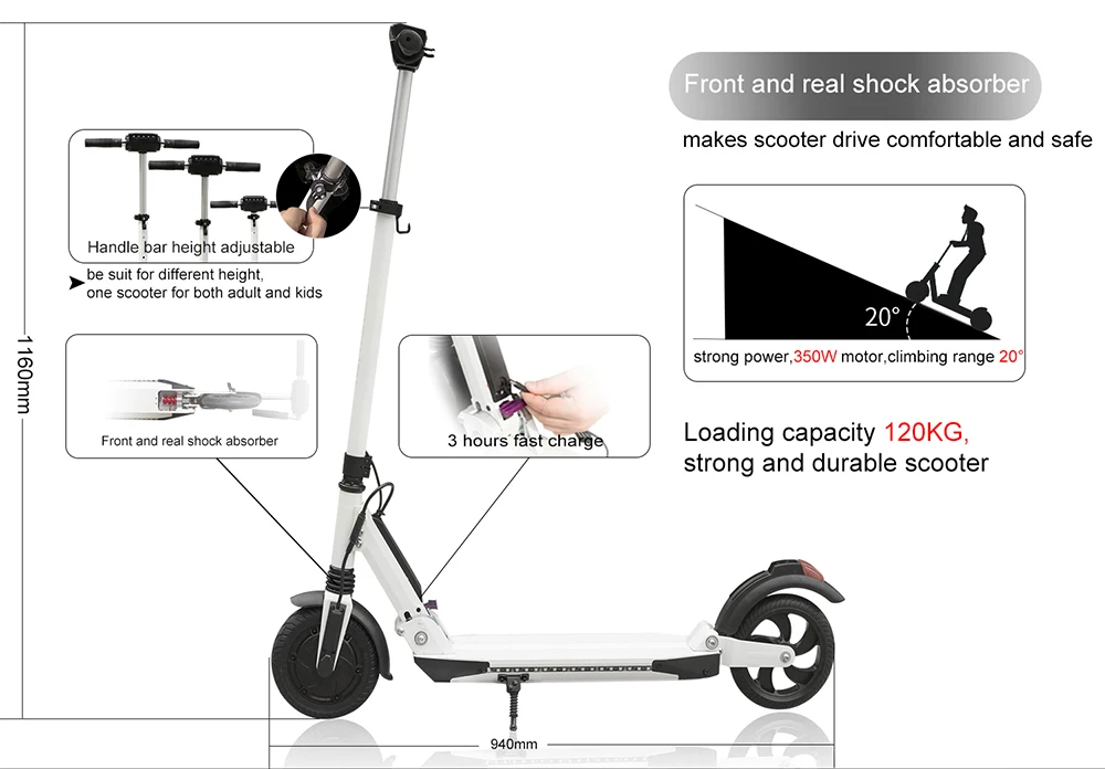 Discount SUPERTEFF EW4 Pro folding kugoo App electric scooter  8 inch tires  LED light e scooter with Bluetooth music 36V 350W 1