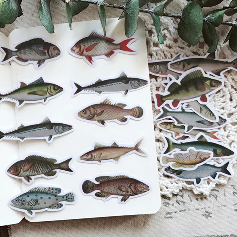 

20pcs/bag stickers DIY scrapbooking vintage small salted fish series album diary project making happy planner decorative sticker