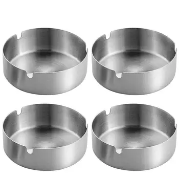 

4PCS Windproof Ashtray Stainless Steel Round Ashtray For Cafe Restaurant Hotel Home Office Durable Cigarette Ashtray 10cm Diamet