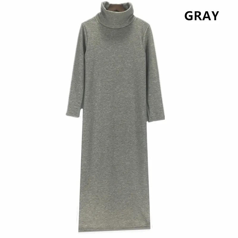 Женское осенне-зимнее платье, утепленное теплое Макси платье с бархатом, платья с высоким воротом и длинным рукавом Vestidos размера плюс 5XL 6XL - Цвет: Серый