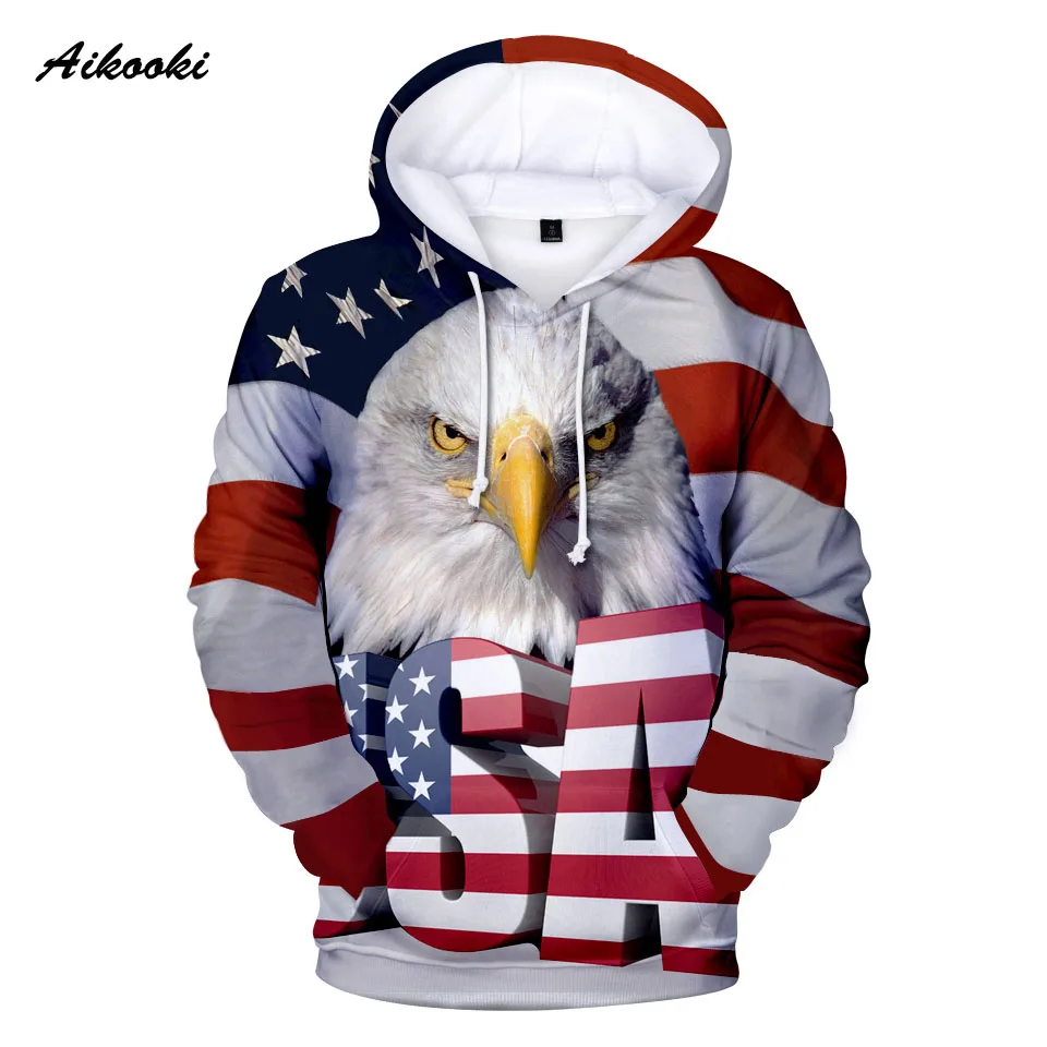 

Aikooki USA Flag 3D Hoodies Sweatshirt Men/Women Hooded 3D Print Eagle Spring Winter Hoody Thin Cotton Polluver Tops America Pop