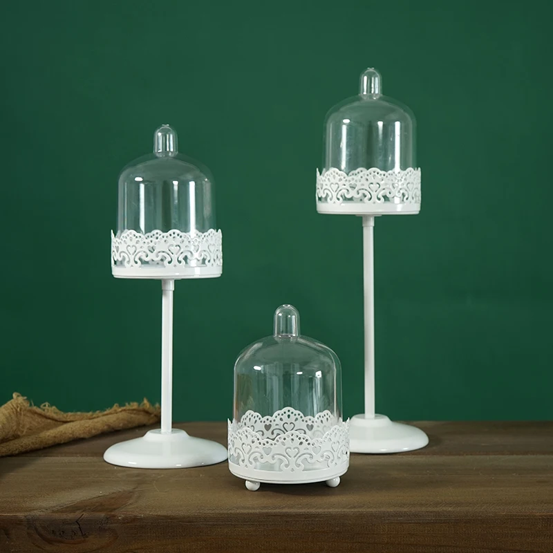  1 Pcs European Mini Lace Wedding Decorative Cake Stands with Glass Cover Dessert Fruit Plates Pan