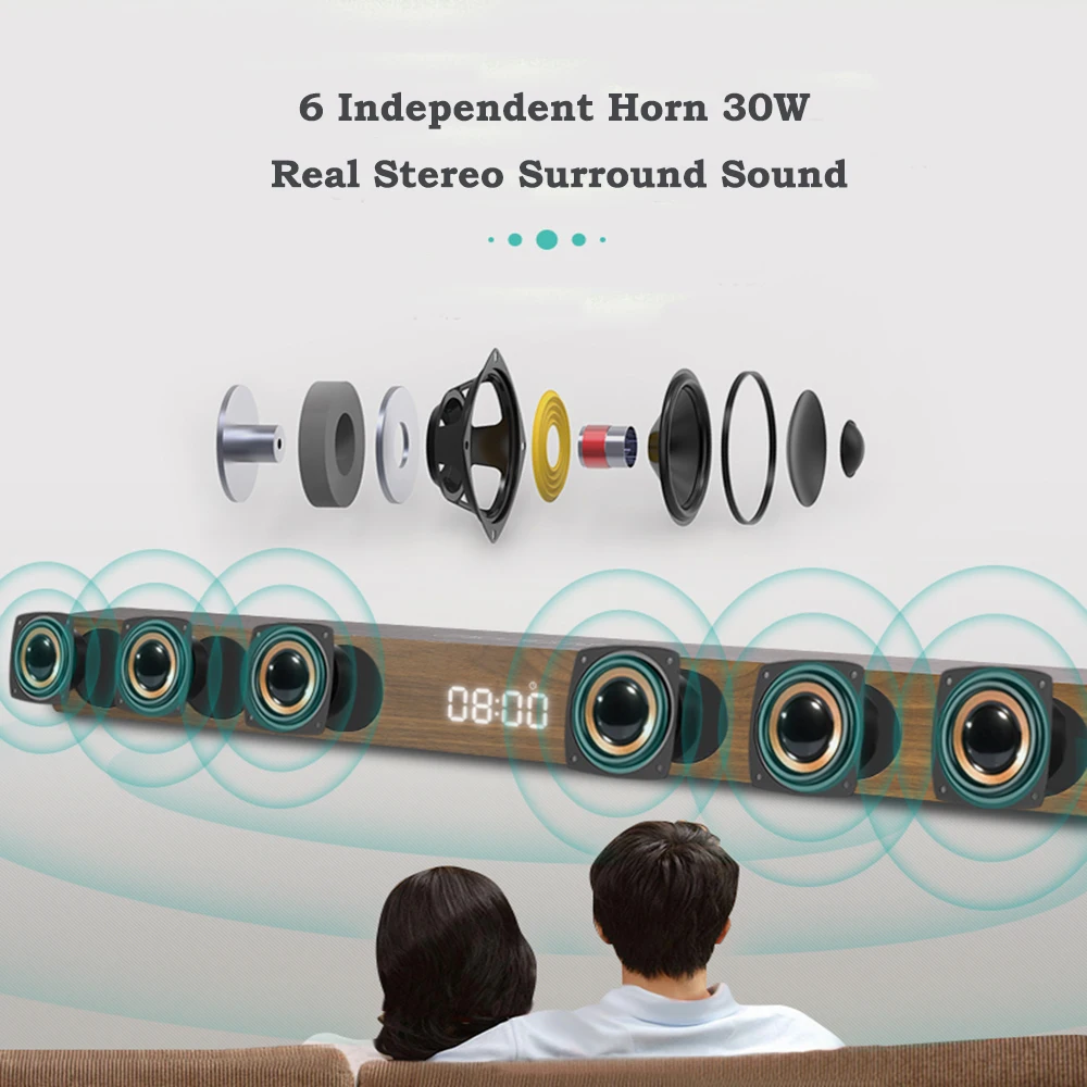 Беспроводной ТВ динамик bluetooth 30 Вт звуковой бар hi-fi-стереозвук деревянный с RCA AUX