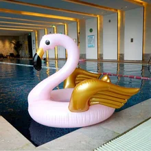 Надувной матрас для бассейна из ПВХ 130 см с розово-золотым фламинго для детей и взрослых