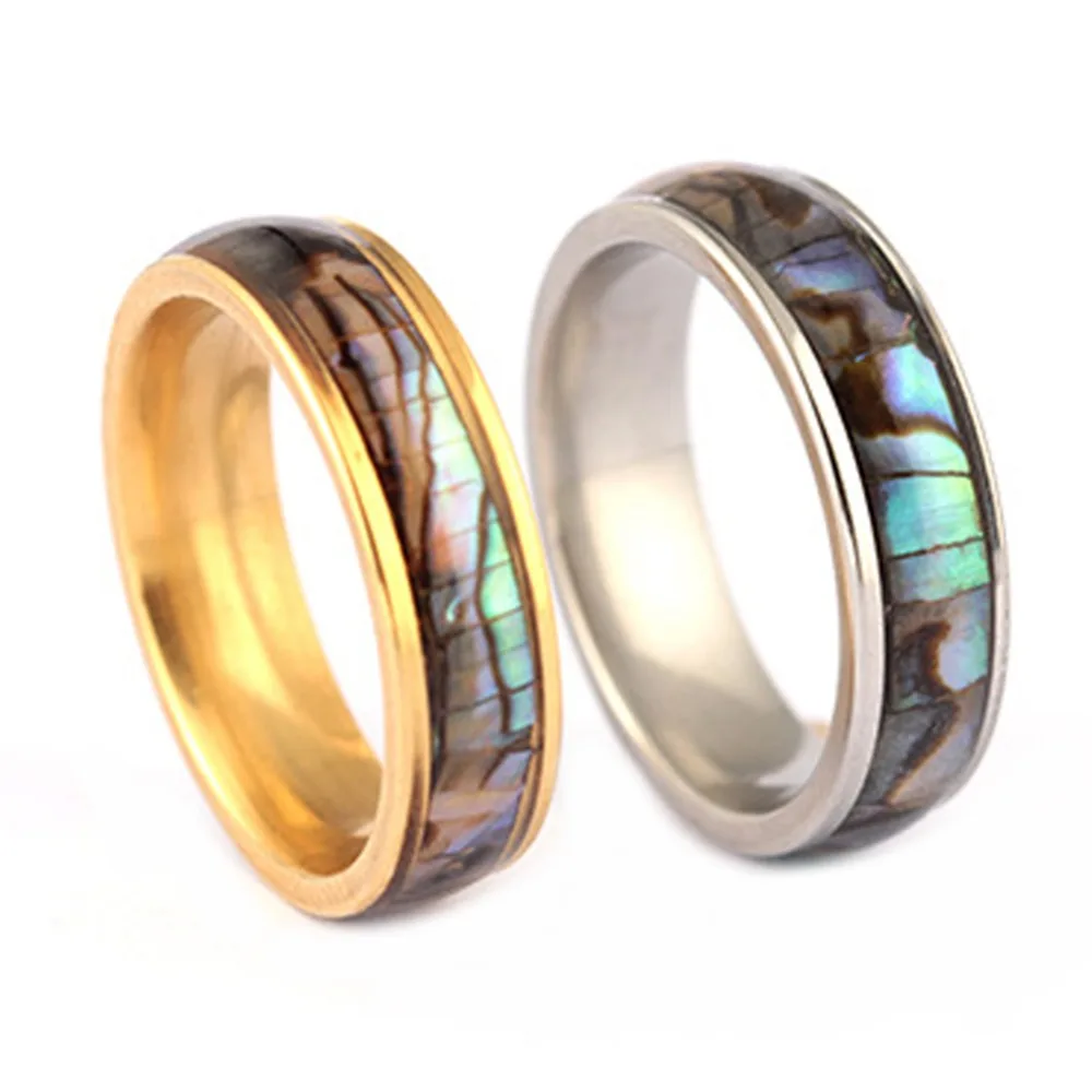 

Trendy 6mm Stainless Steel Abalone Shell Inlay Simple Ring Woman Men Couple Ring Engagement Wedding Bands Fashion Jewerly