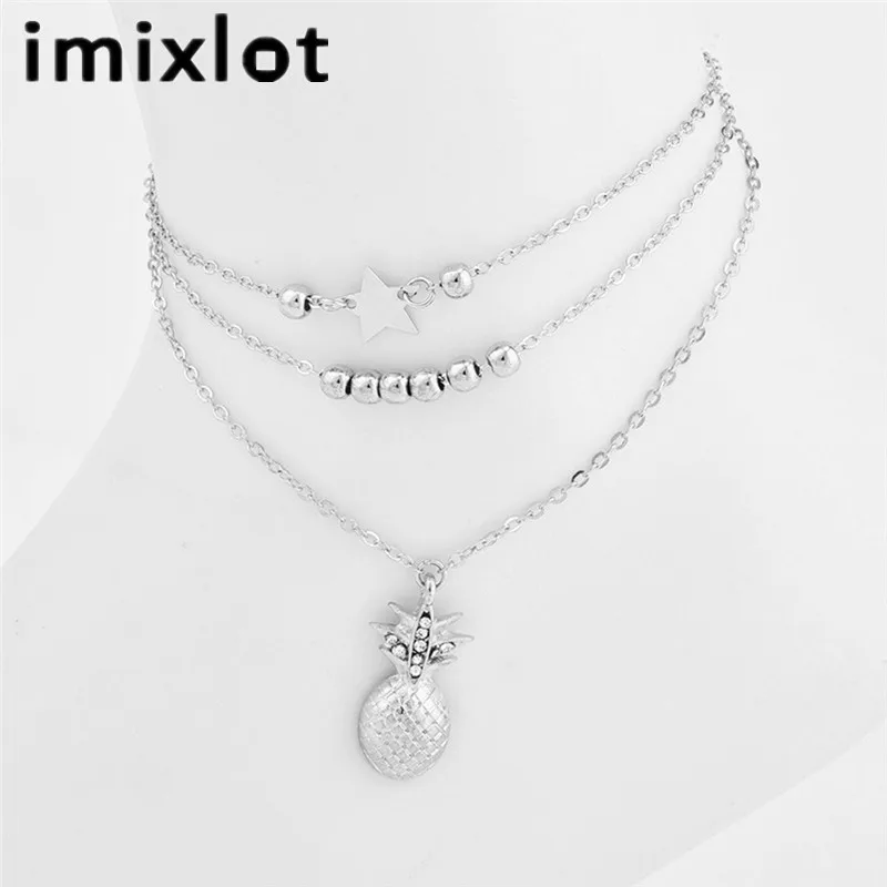 Imixlot ножной браслет ананас многослойный Золотой Серебряный ножной браслет с подвеской из бисера Летняя Пляжная бижутерия для ног модный стиль для женщин - Окраска металла: B