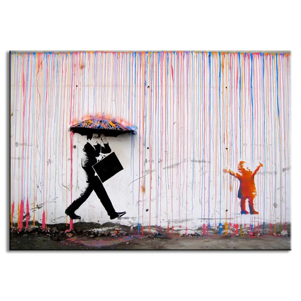 

Banksy Art Colorful Rain Wall Canvas Wall Art Living Room Wall Decor Paint