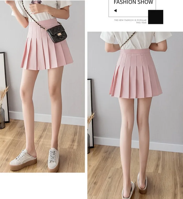 Плиссированная юбка Для женщин модное летнее розовое милое платье для девочек, школьная одноцветная бальная юбка Высокая Талия черное сексуальное мини-женская Юбка Saia