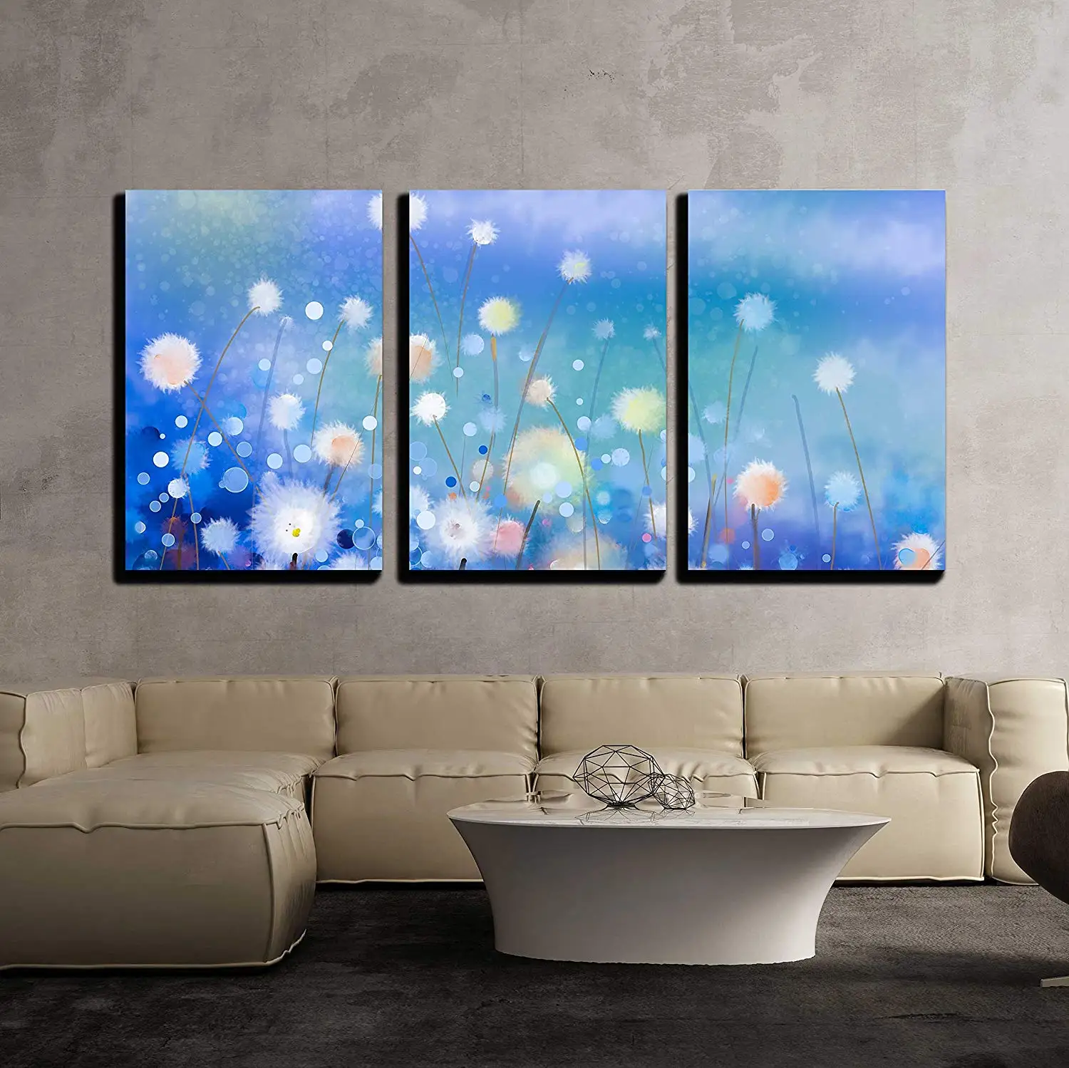 3 Piece Canvas Wall Art Abstract Oil Painting White Flowers Field in